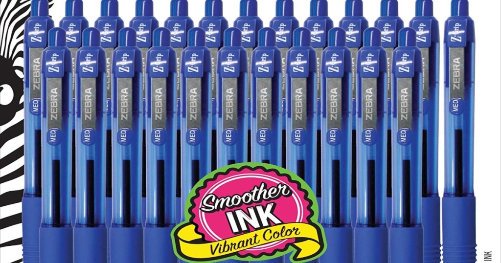 Twenty four blue, Z Grip Ballpoint pens. set out in two rows