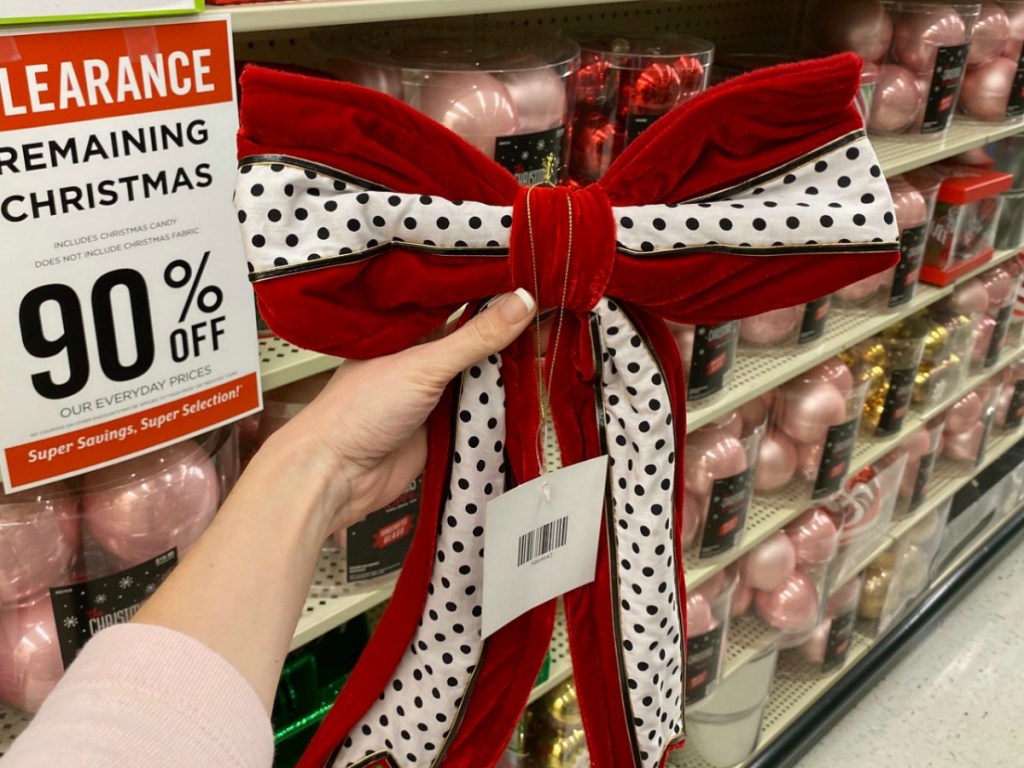 Christmas velvet bow in red and white with polka dots