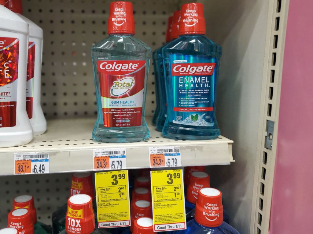 Colgate Mouthwash on shelf with price tags at CVS