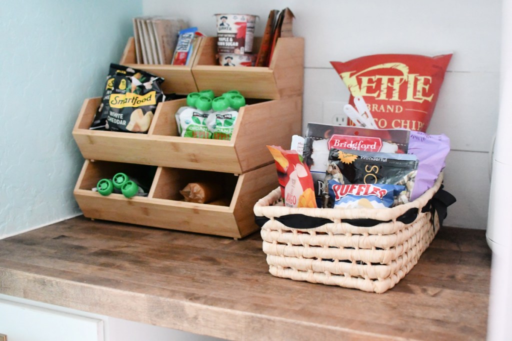 storage basket and bamboo snack storage area