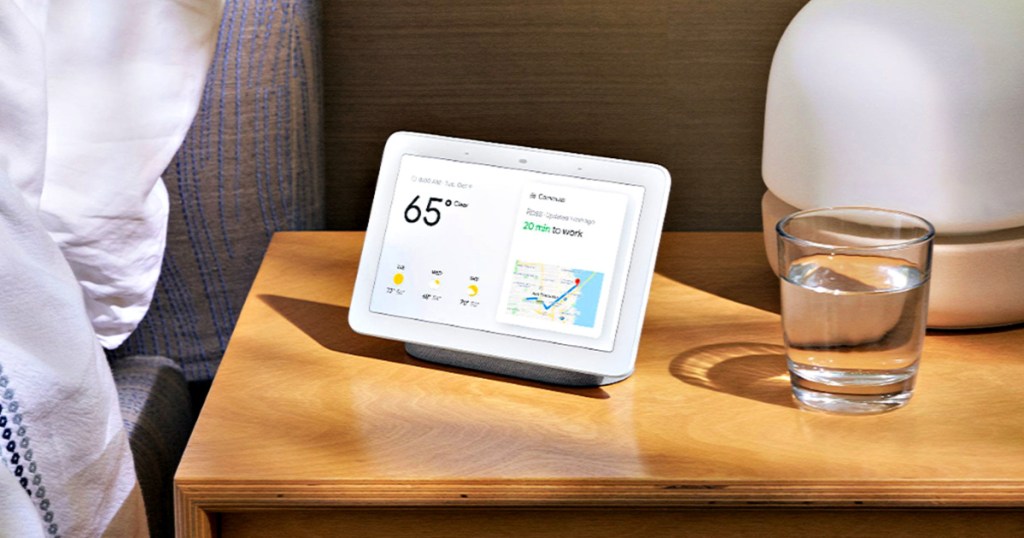 google nest hub on nightstand