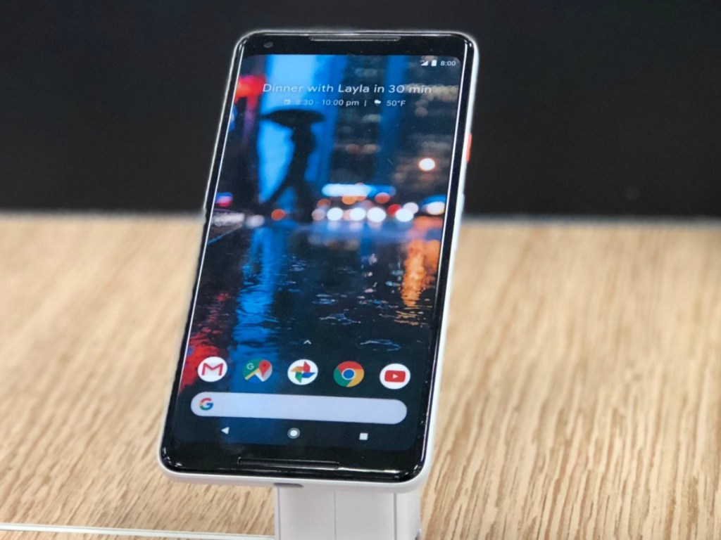 a Google Pixel 4 smart phone on display in store