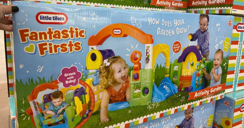 Kids garden themed playset in package on display at Walmart