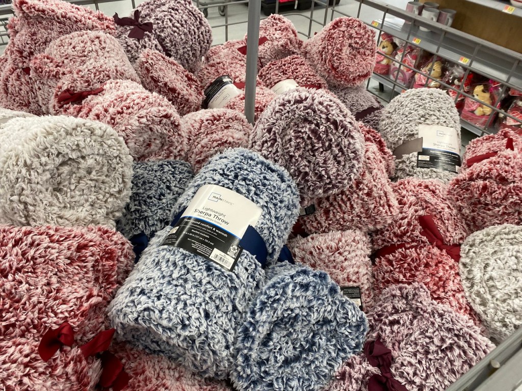 Mainstay Clearance Sherpa Throws in walmart bin