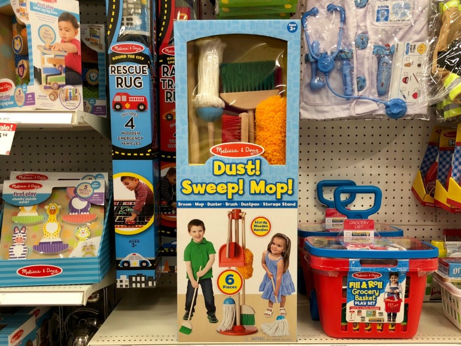 Melissa & Doug Dust Sweep Mop Set in package on store shelf