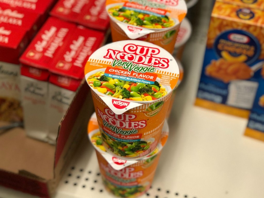 In-store display of Cup Noodles in chicken flavor