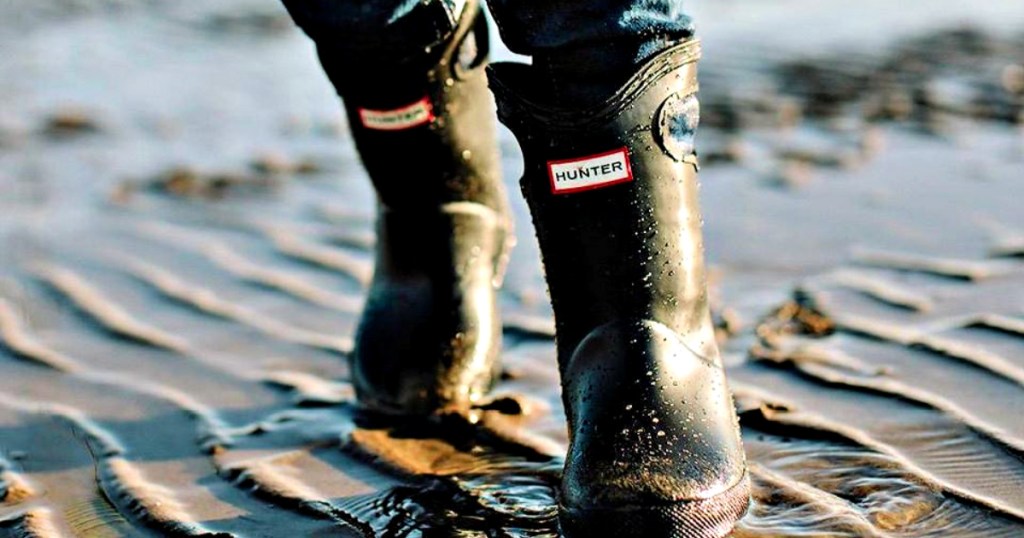 Original Kids First Classic Grab Handle Gloss Rain Boots on the beach