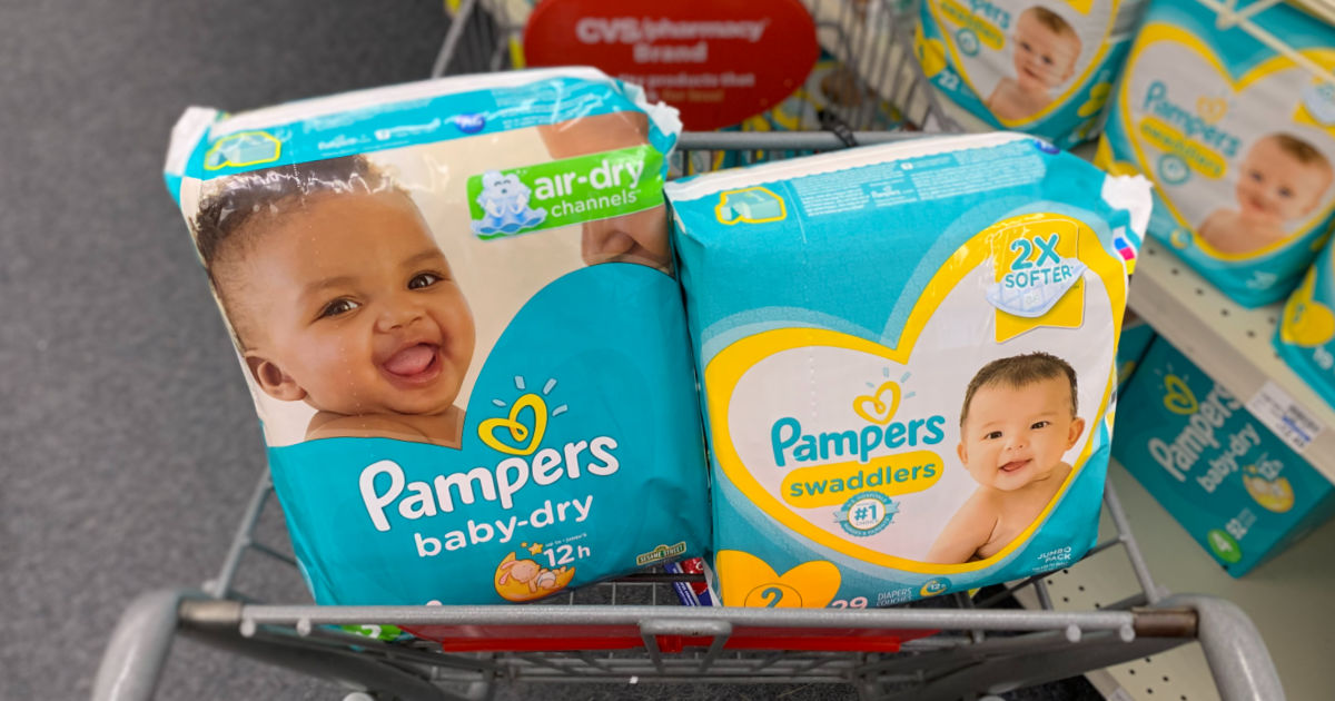 Pampers diapers in basket 