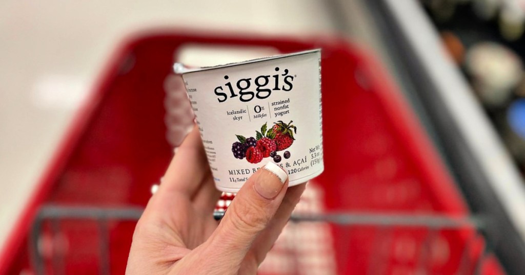 Siggi's Yogurt in Target with shopping cart in background