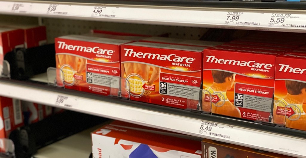 ThermaCare Heat Wraps on shelf at Target