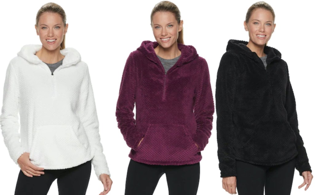 white, purple, and black Women's Tek Gear Plush Fleece Half Zip Top