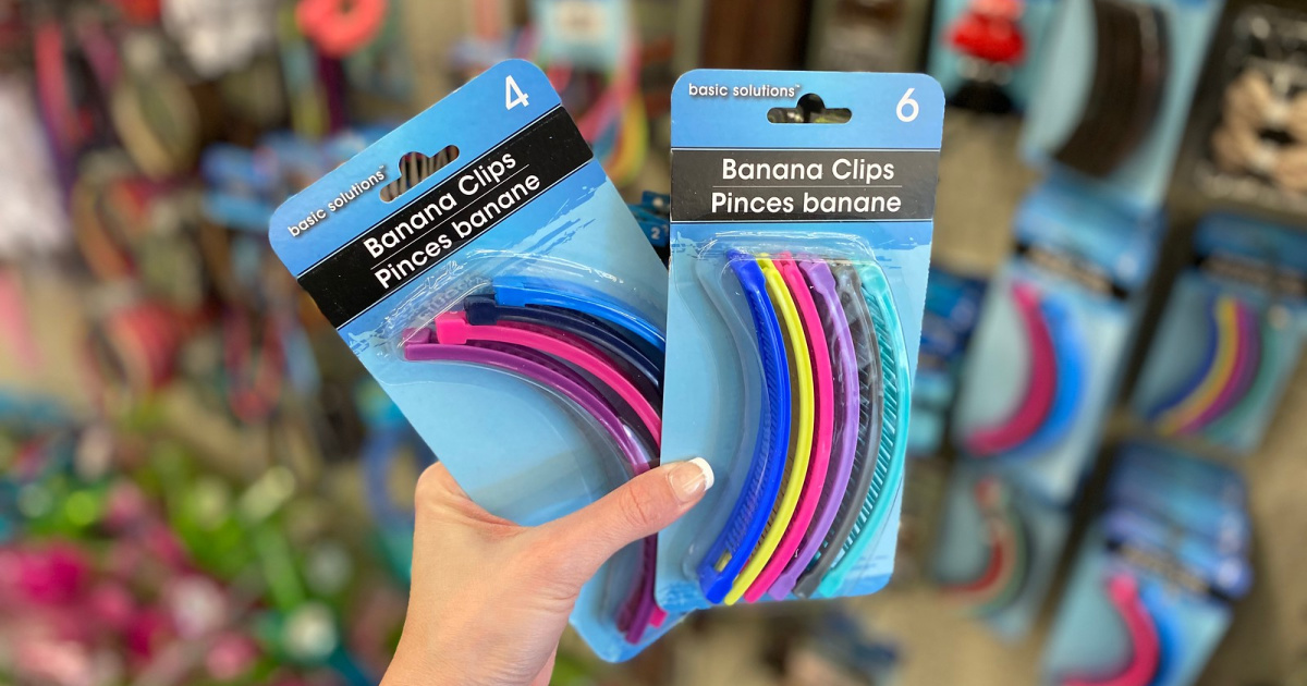 hand holding 4-pack and 6-pack of banana clips in store