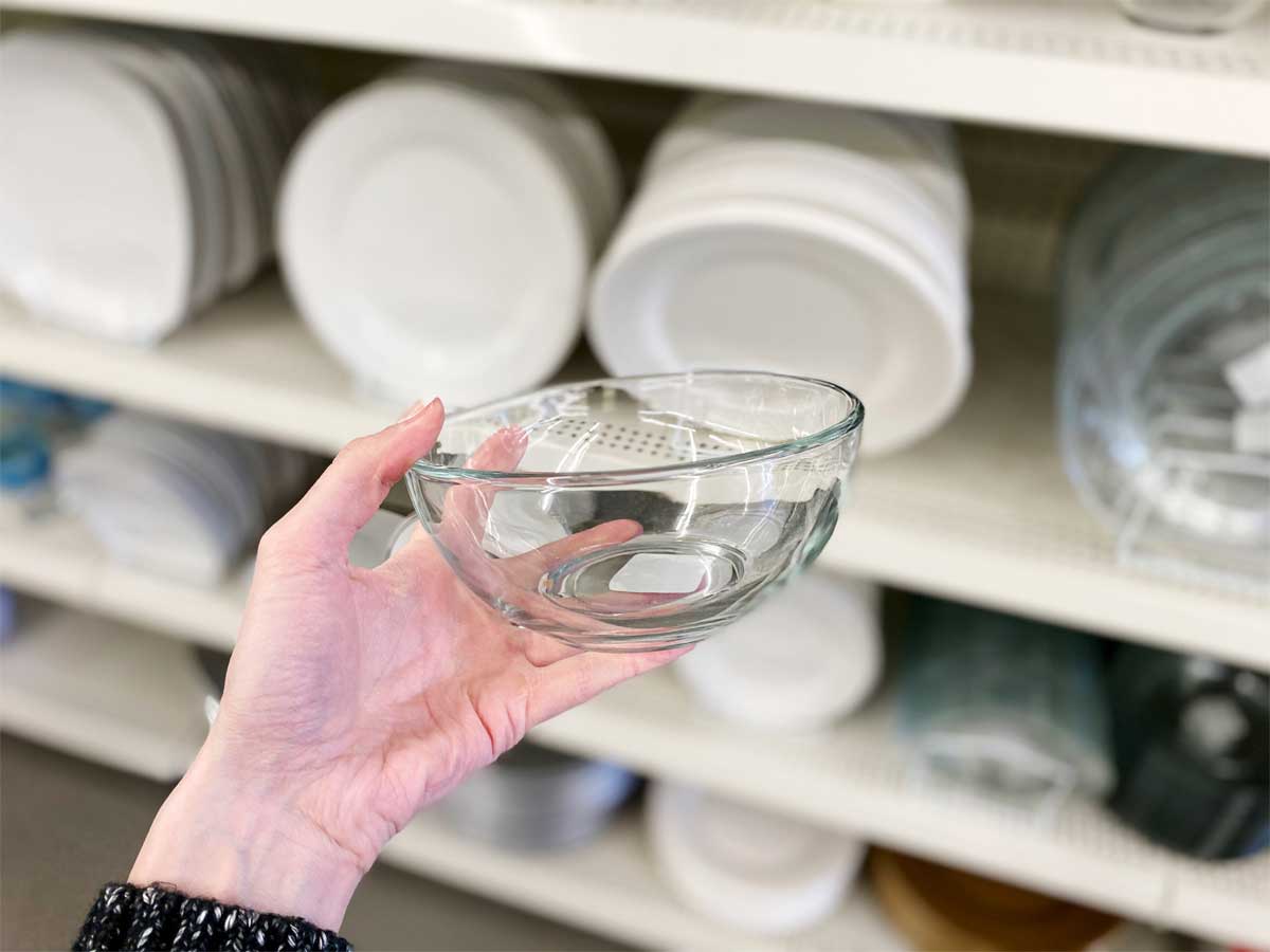 hand holding Clear Glass 6" Bowls