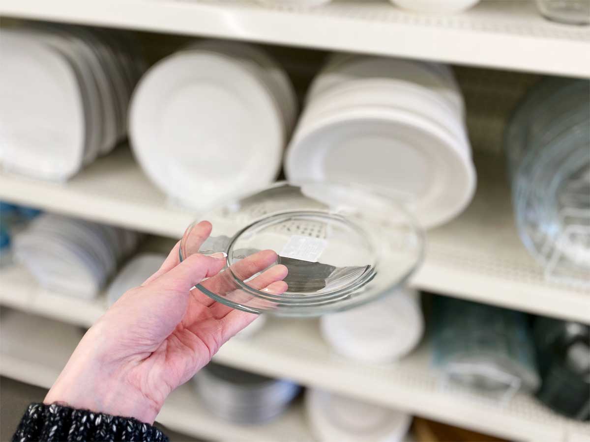 hand holding Clear Glass Dinner 10.5" Plates