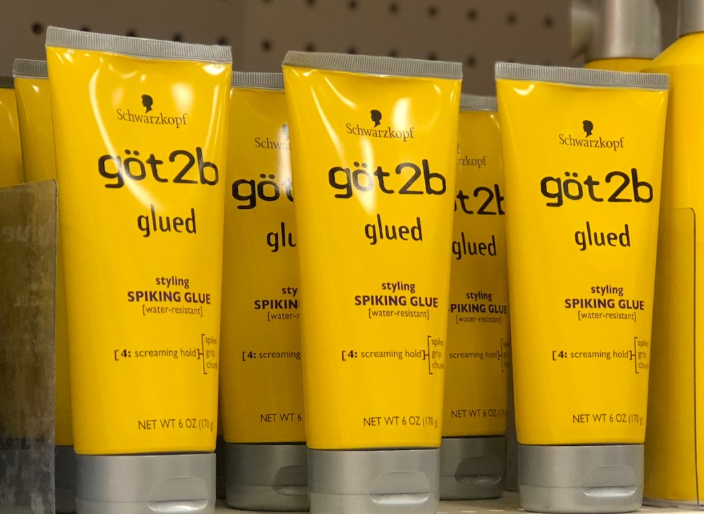bottles of got2b glued on shelf at a store