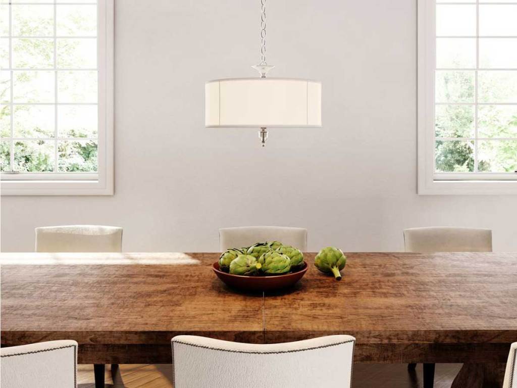 dining room featuring a Waterton Collection 3-Light Chrome Large Pendant