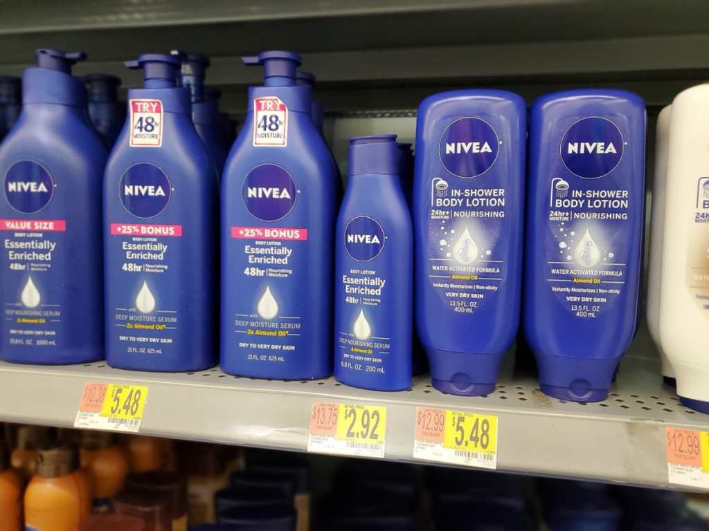 nivea body lotion on shelf in store