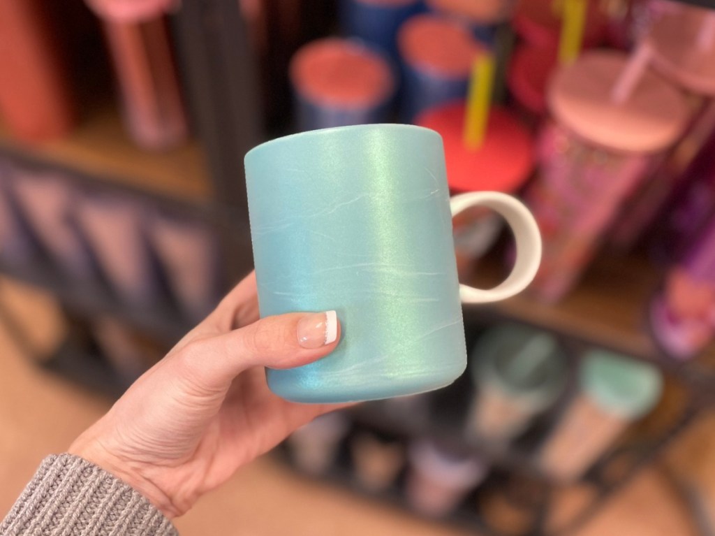 Shiny teal mug at Starbucks