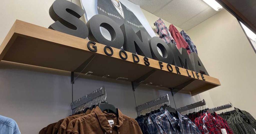 sonoma goods for life display in a store featuring men's shirts