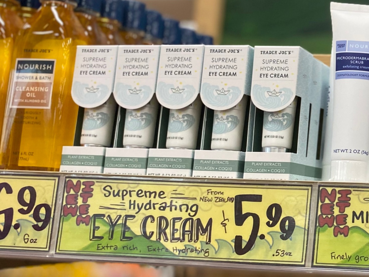 Supreme Eye Cream on the shelf at Trader Joe's