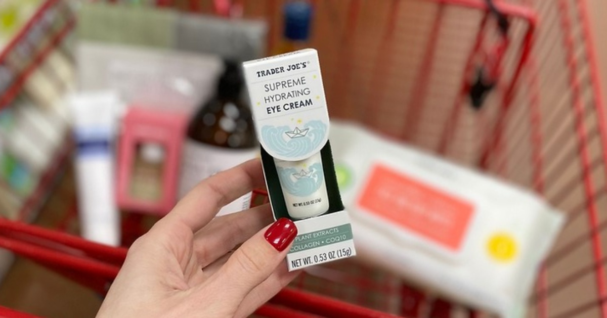 hand holding Trader Joe's eye cream