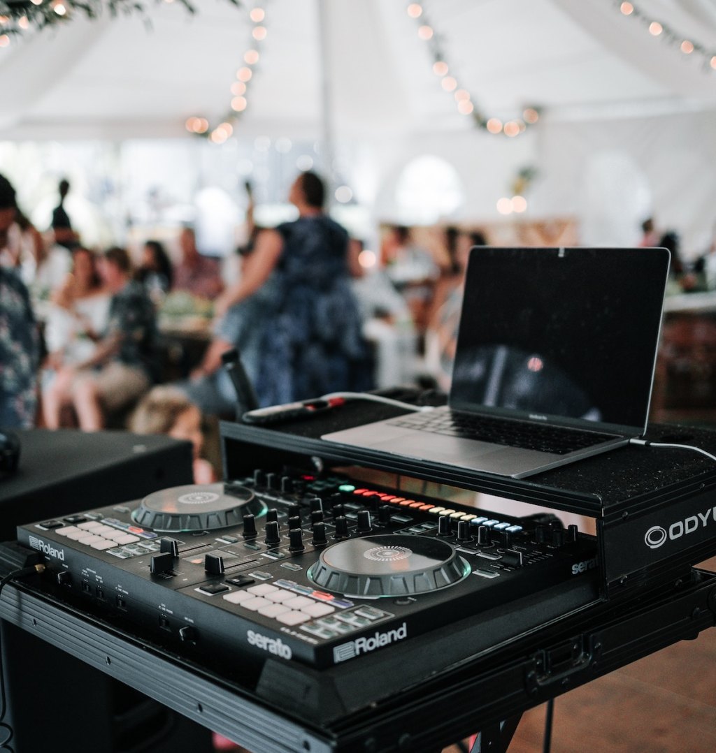 close up of dj turntable at wedding reception