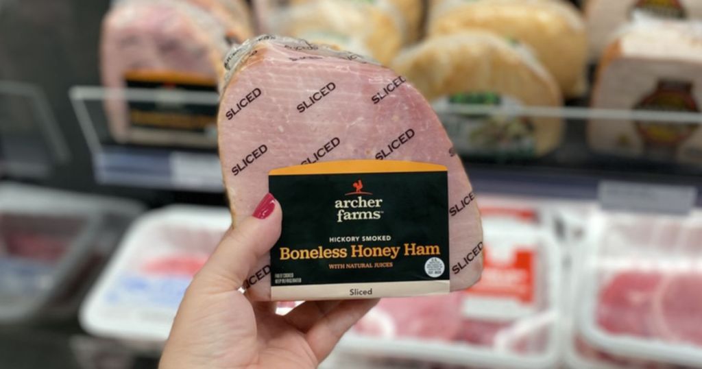 hand holding Archer Farms Boneless Honey Ham Sliced