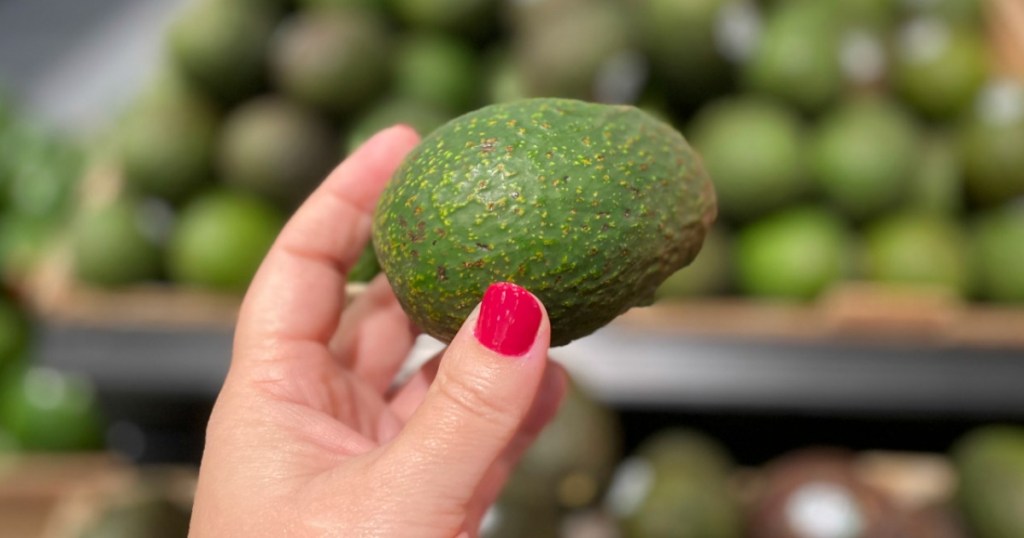 hand holding an avocado