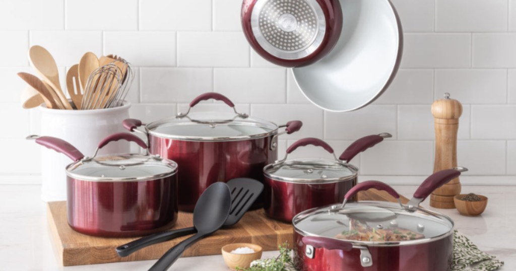 cookware on kitchen counter