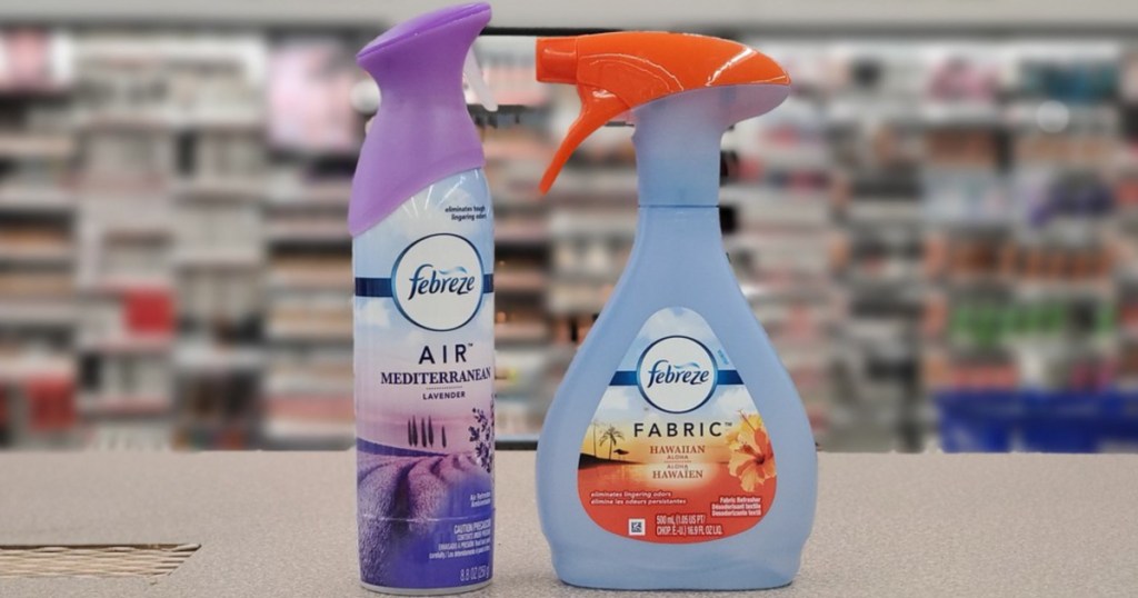 bottle of febreze air freshener and febreze fabric refresher