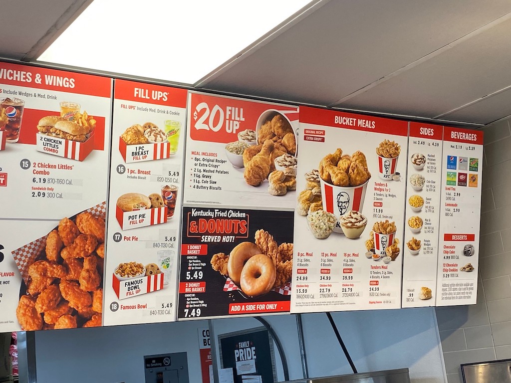 KFC menu