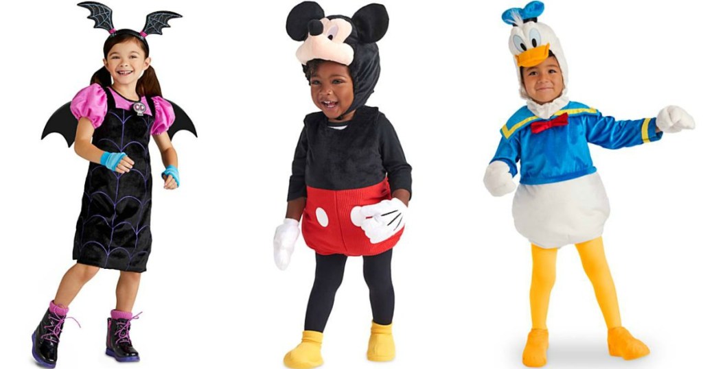 kids wearing vampirina, Mickey Mouse and Donald Duck costumes