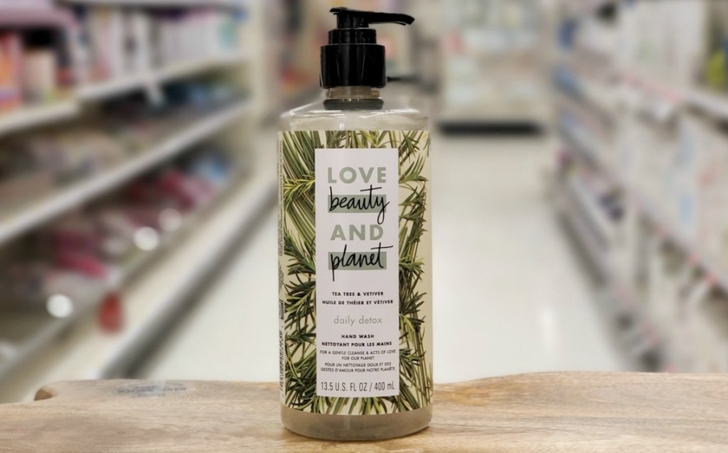 Bottle of hand soap on display in-store 