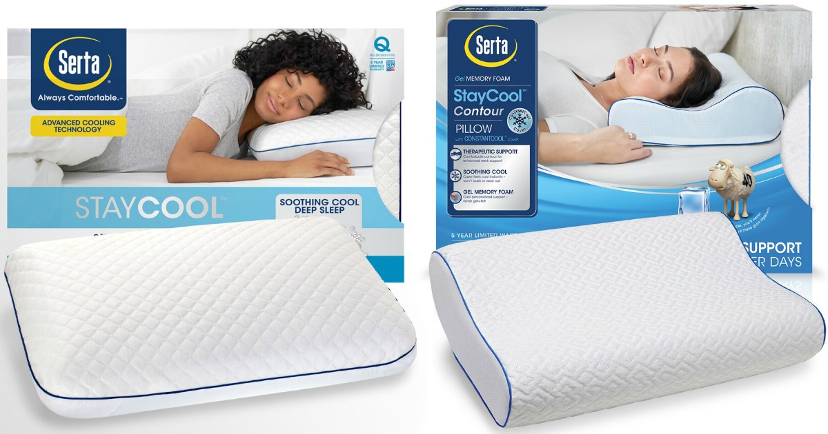 Two Serta pillows next to their boxes