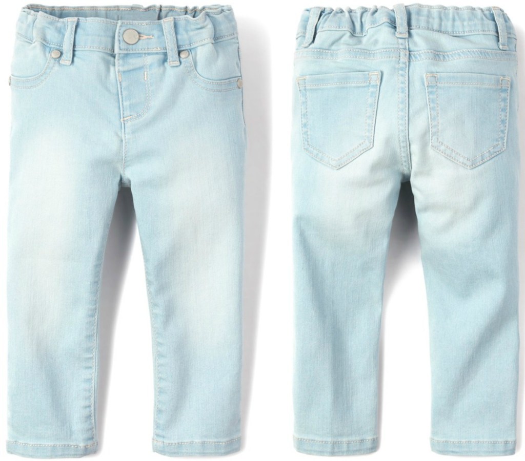 Front & Back view of baby girls light denim