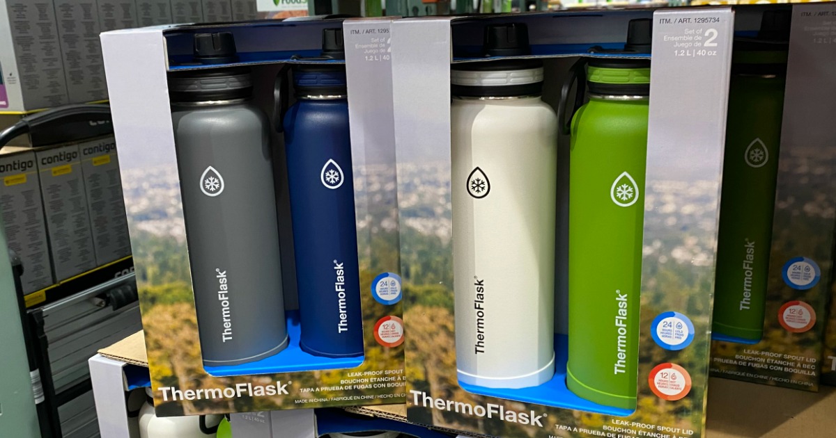 Thermoflasks 2-packs on boxes on shelf