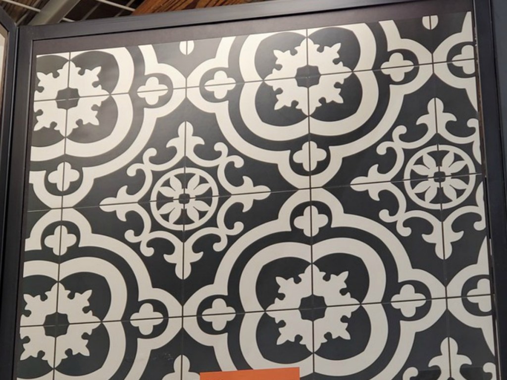 black and white tile display at store