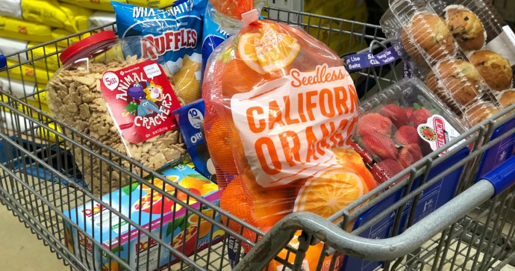 cart full of snack foods in store