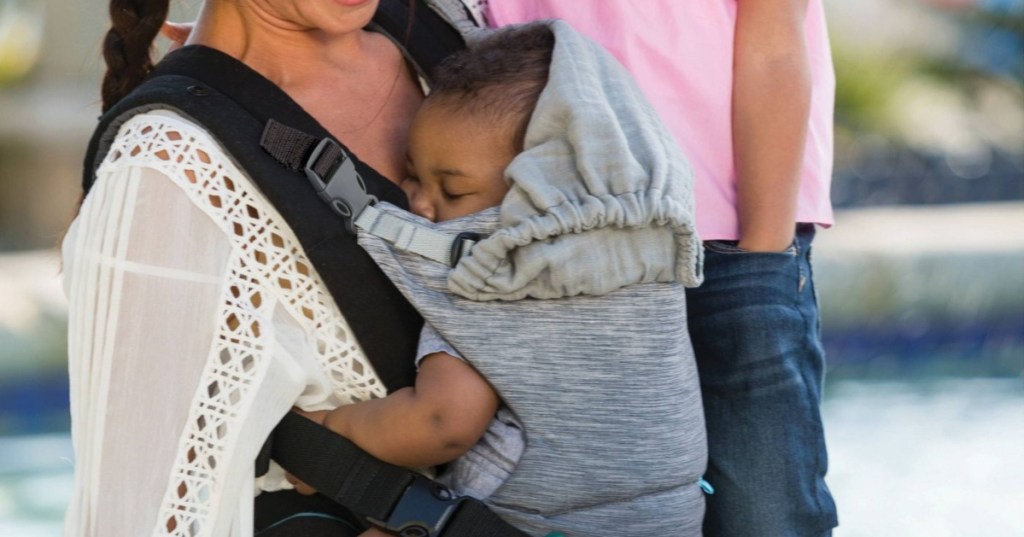 mom wearing baby in Infantino carrier