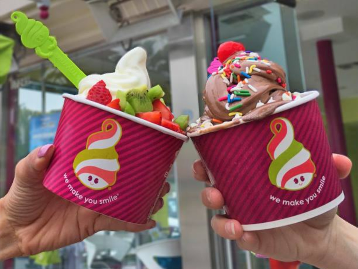 two cups of Menchie's frozen yogurt