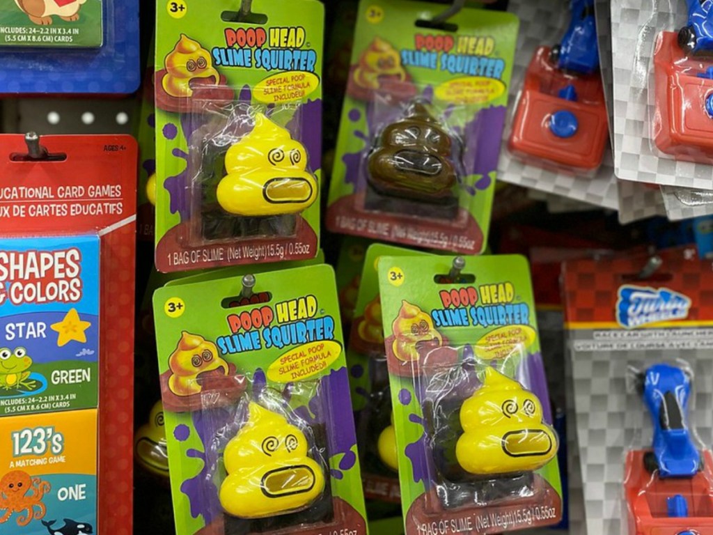 store display with yellow and brown slime squirters