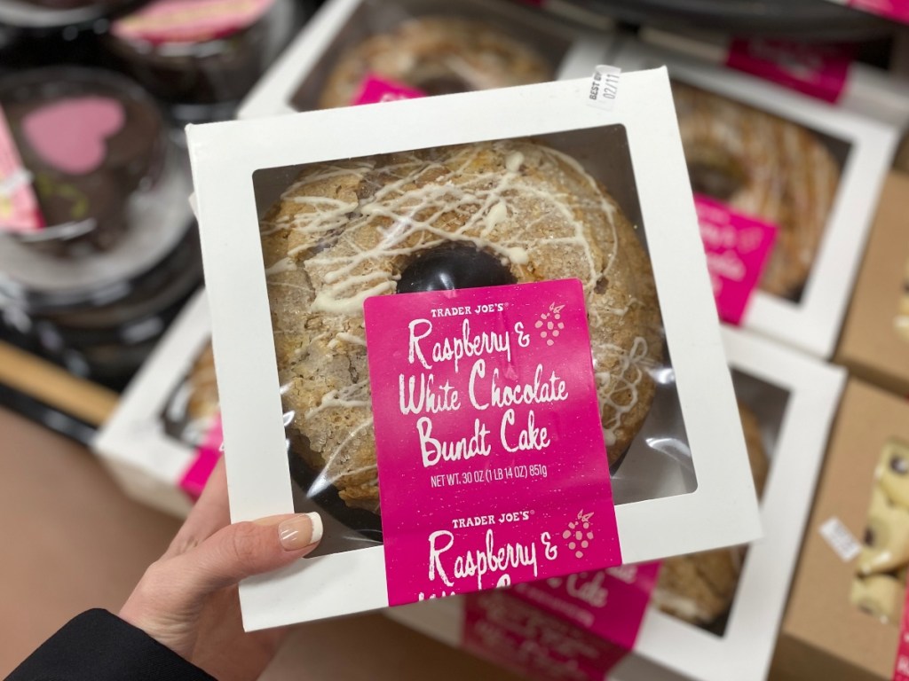 Raspberry white chocolate bundt cake at Trader Joe's