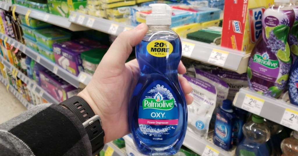 hand holding dish liquid in a store