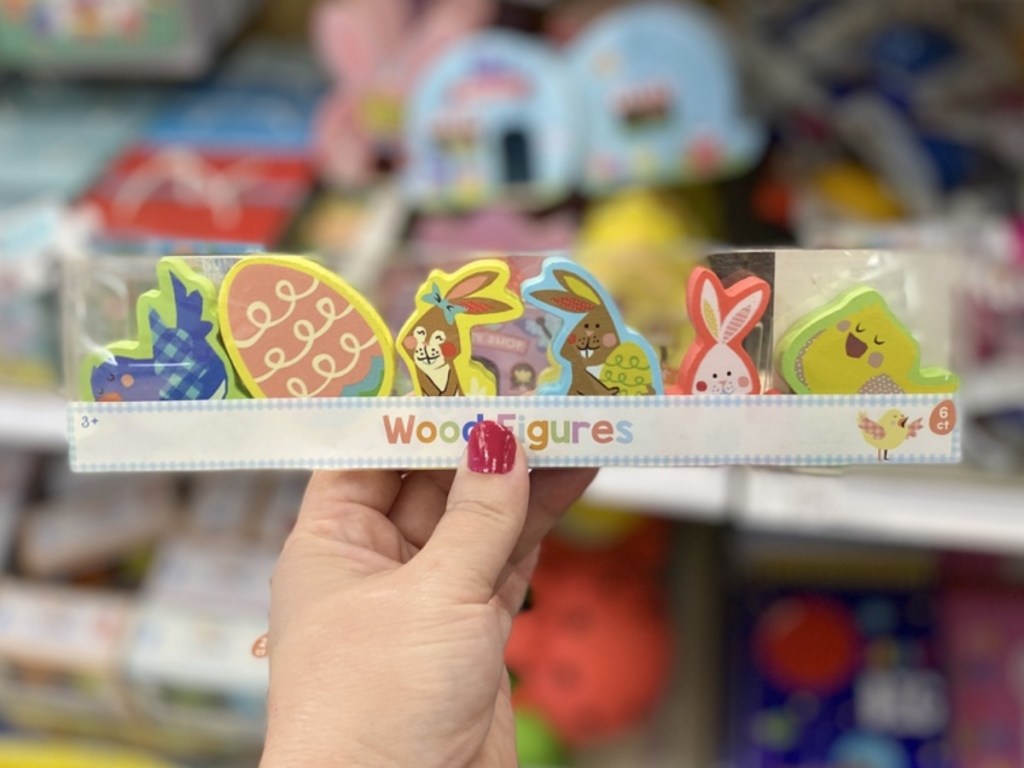 Wooden figurines for spring in a 6-pack at Target