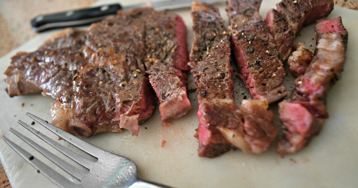 juicy steak on counter 