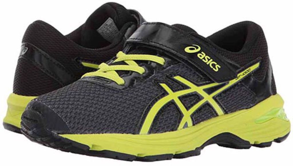 black and neon yellow Asics Kids' GT-1000 Pre-School Running Shoes