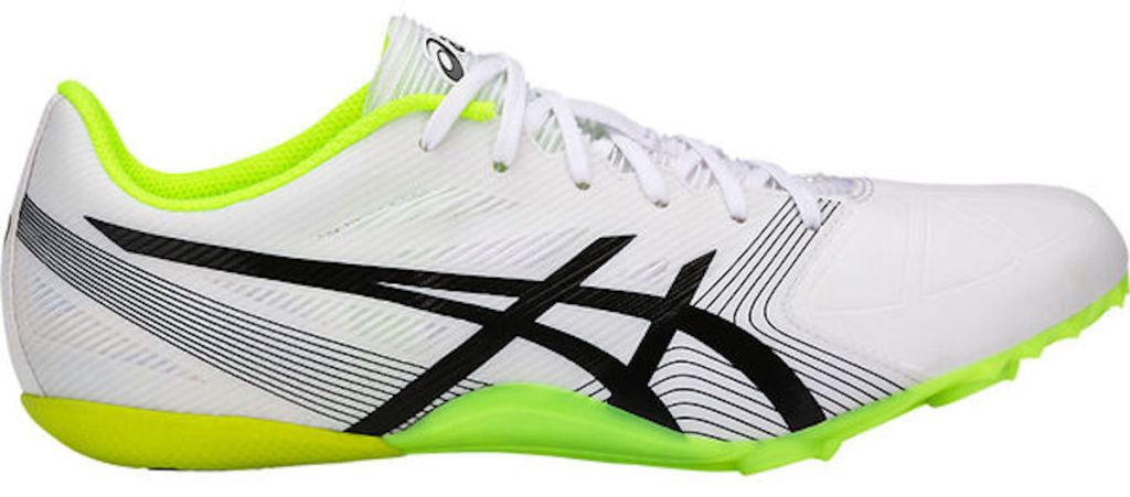 white, black, grey, and neon green Asics Men's Hyper Sprint 6 Track Spikes