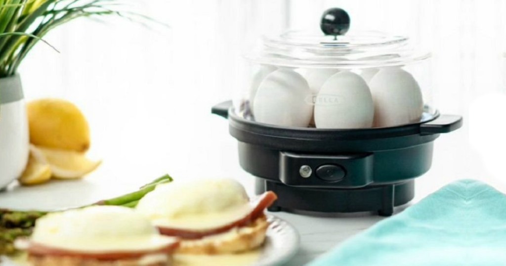 egg cooker next to breakfast sandwiches