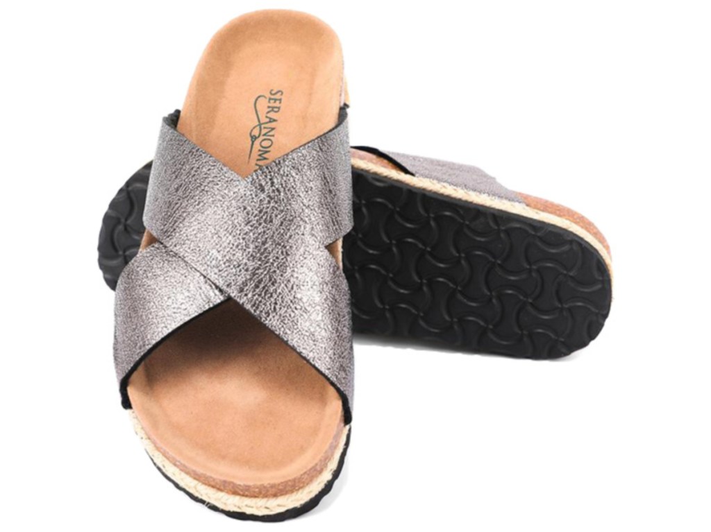 women's silver metallic strap sandal