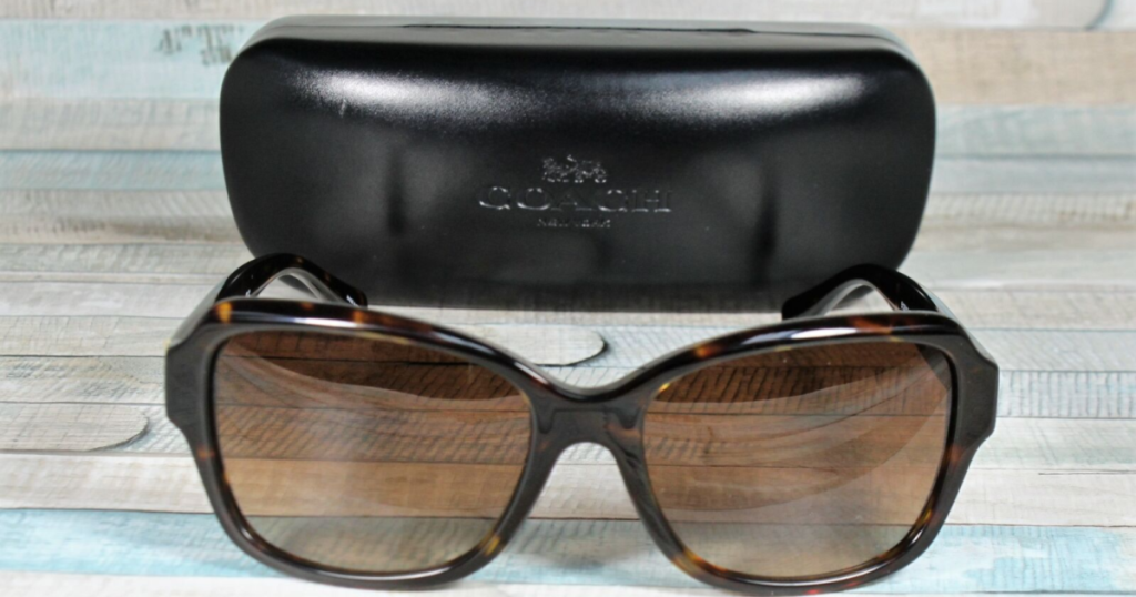 brown sunglasses and black case